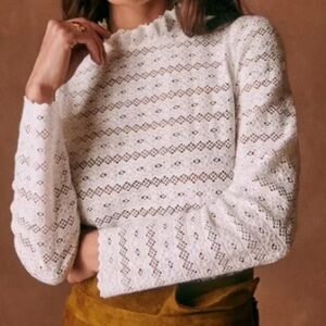 NWT Sezane Eglantine Ecru Lace Blouse US Size 14